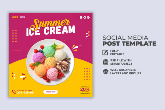Ice Cream Summer Social Media Template: Vibrant Design for Your Brand